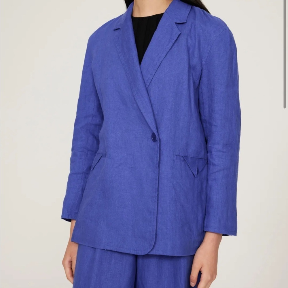 Madewell Double-breasted Linen Blazer Blue - Picture 3 of 7